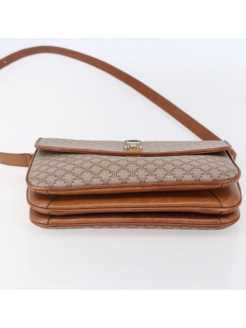 Authentic CELINE Macadam Canvas Shoulder Bag PVC Beige Gold - Picture 12 of 16